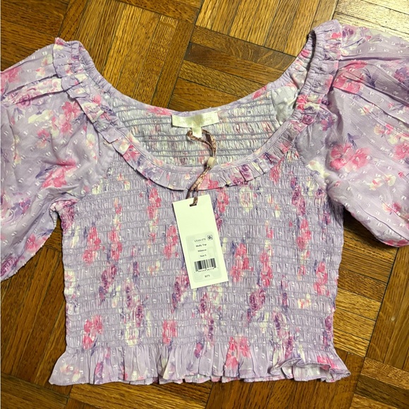 LOVESHACKFANCY Molly Heirloom Print Top size small in hibiscus - Picture 7 of 9